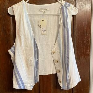 Francesca's Collections White Vest with Light Blue Stripes